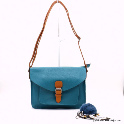 SAC À BANDOULIÈRE SANS POMPON FAÇON CARTABLE FLORA&CO SIMILI-CUIR SOUPLE FEMME 0922048 bleu