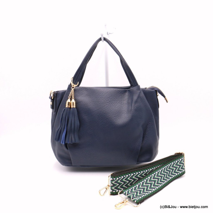 SAC À MAIN FLORA&CO SIMILI-CUIR SOUPLE GRAINÉ POMPON TASSEL LANIÈRE 0922530 bleu foncé SAC À MAIN FLORA&CO SIMILI-CUIR SOUPLE GRAINÉ POMPON TASSEL LANIÈRE 0922530 bleu foncé