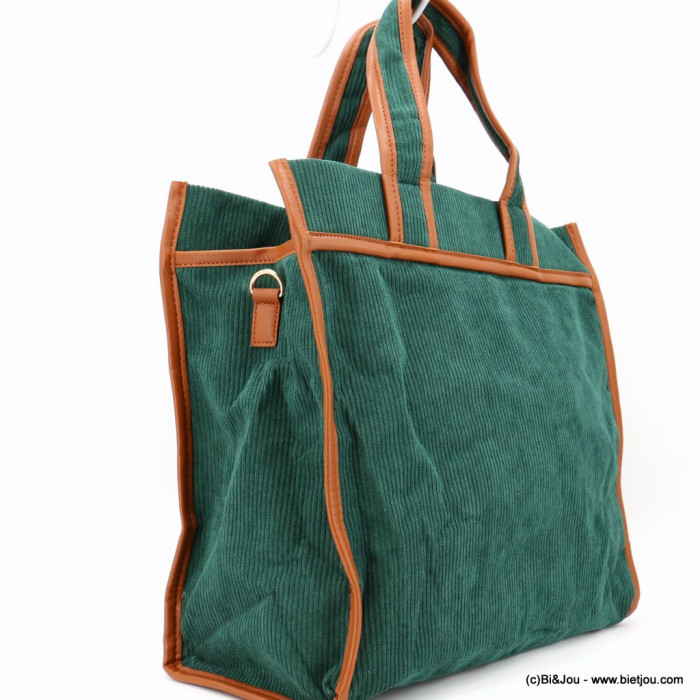 Cabas vertical synthétique façon velours côtelé femme 0922542 vert foncé