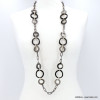 Sautoir femme anneaux résine acétate chaîne maille ovale 0122565 noir