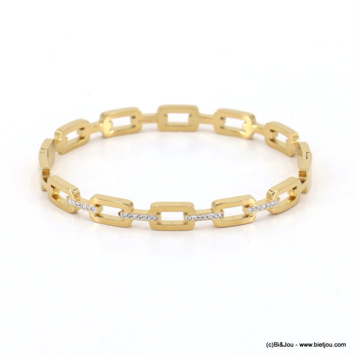 Bracelet en acier inoxydable clé grecque et strass brillant 0222543 doré
