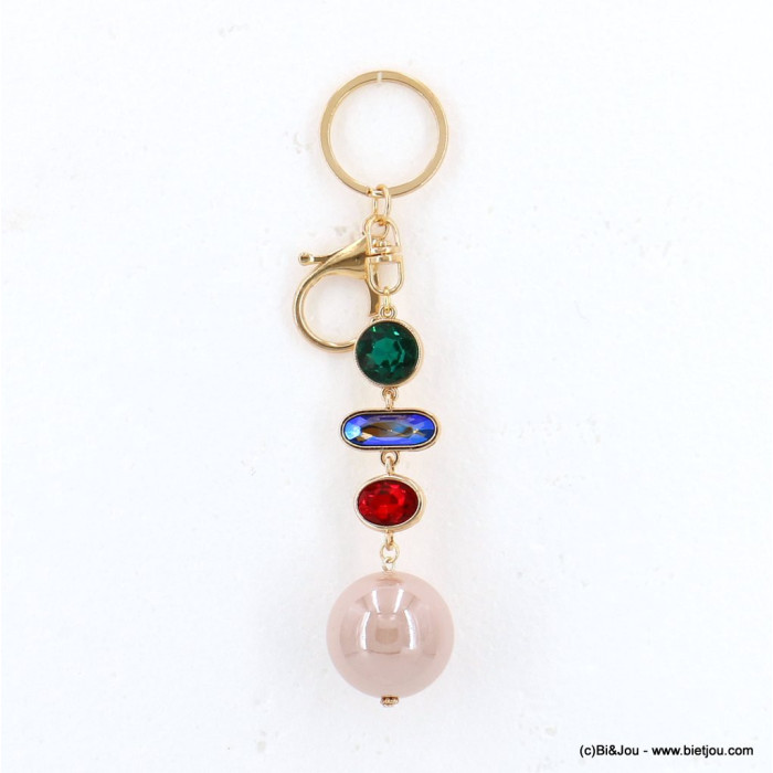 Bijou de sac à pendentif strass colorés et bille nacre porte-clefs 0822503 multi Bijou de sac à pendentif strass colorés et bille nacre porte-clefs 0822503 multi