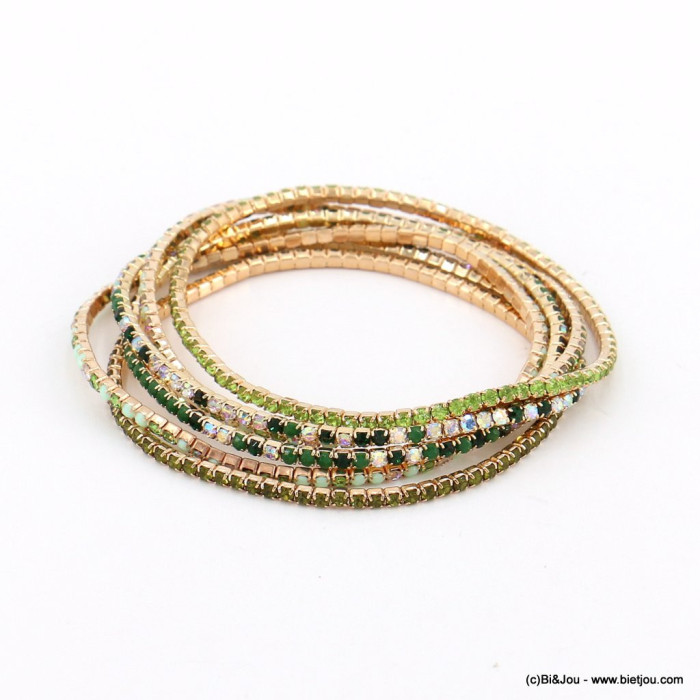 Bracelets fins élastiques à strass multicolores 0222560 vert kaki