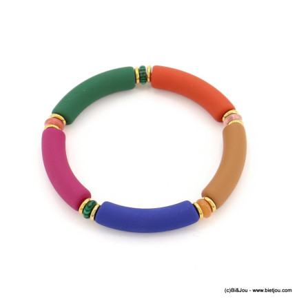 Bracelet fantaisie perles colorées touché velours rétro 0222540 multi
