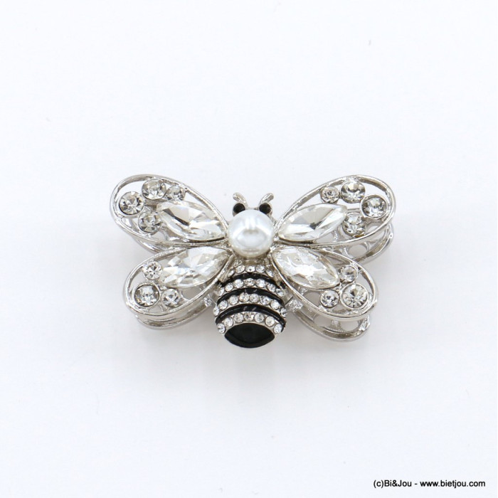 Broche abeille magnétique métal strass acrylique émail 0522513 argenté