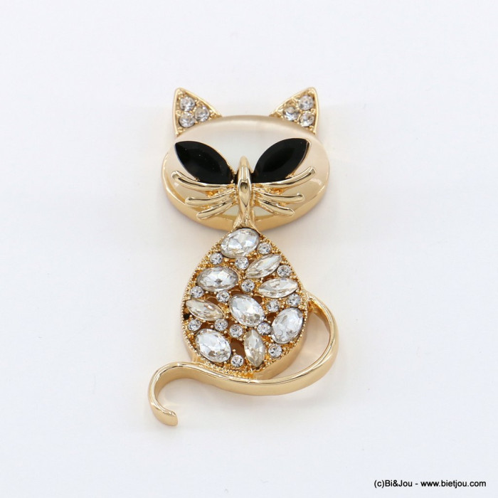 Broche forme chat magnétique métal strass verre 0522516 doré Broche forme chat magnétique métal strass verre 0522516 doré