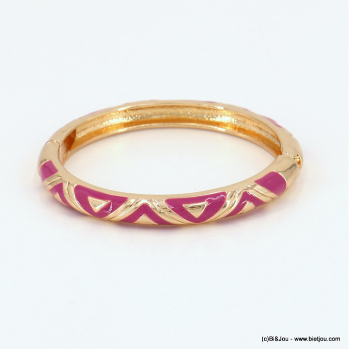Bracelet jonc ouvrable motifs triangles émail métal femme 0221582 magenta Bracelet jonc ouvrable motifs triangles émail métal femme 0221582 magenta