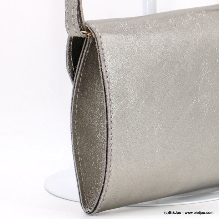 Sac porté épaule pochette cuir véritable irisé bandoulière femme 0922545 argenté