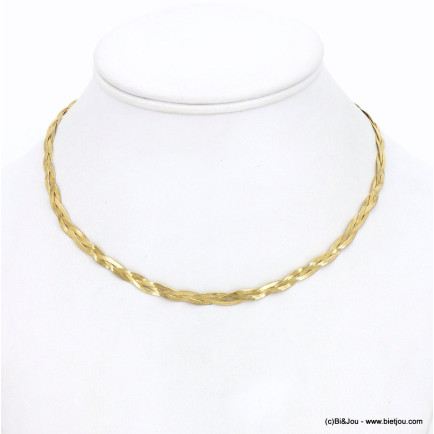 Collier acier inoxydable double chaînes maille miroir entrelacées femme 0122602 doré
