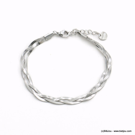Bracelet acier inoxydable double chaînes maille miroir entrelacées femme 0222568 argenté