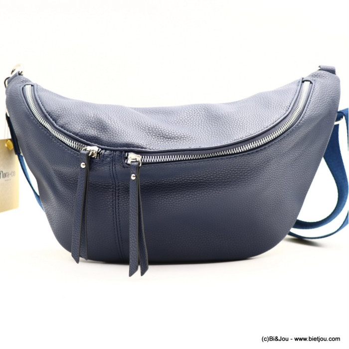 Grand sac banane Flora&Co simili-cuir grainé 3 fermetures zip 0923015 bleu Grand sac banane Flora&Co simili-cuir grainé 3 fermetures zip 0923015 bleu
