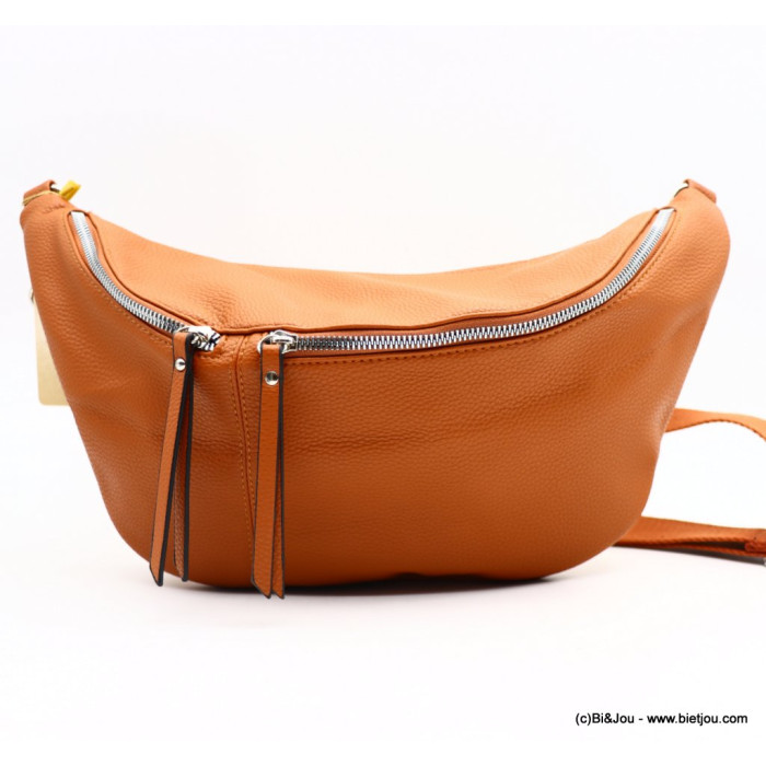 Grand sac banane Flora&Co simili-cuir grainé 3 fermetures zip 0923015 cognac Grand sac banane Flora&Co simili-cuir grainé 3 fermetures zip 0923015 cognac