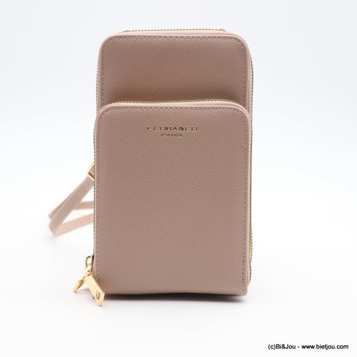 Pochette smartphone/téléphone Flora&Co simili-cuir grainé 3 fermetures zip 0923013 taupe