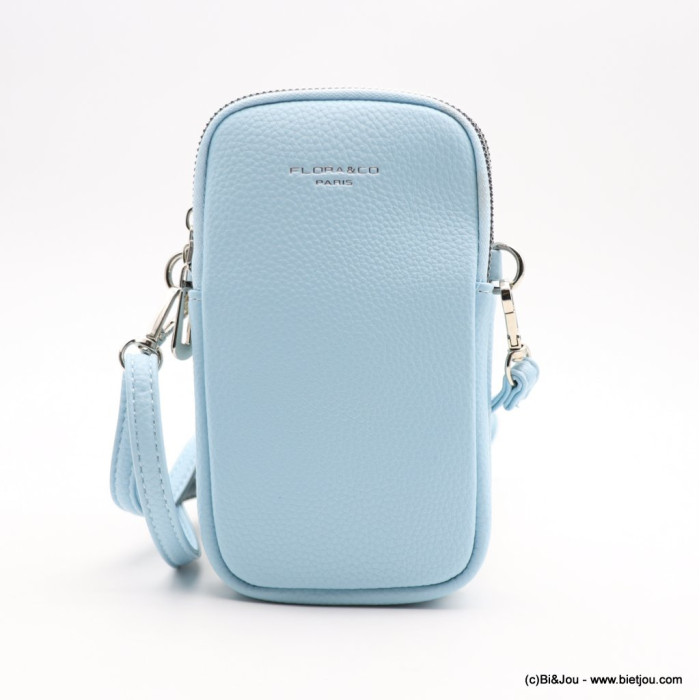 Pochette smartphone/téléphone Flora&Co simili-cuir grainé 2 fermetures zip 0923014 bleu ciel Pochette smartphone/téléphone Flora&Co simili-cuir grainé 2 fermetures zip 0923014 bleu ciel