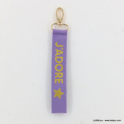 Sangle tissu porte-clés mantra "J'adore" bijou de sac pour femme 0823002 violet