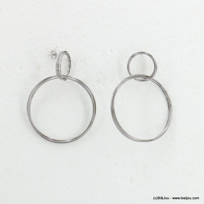 Boucles d'oreilles multi-anneaux effet semainier en acier pour femme 0323042 argenté