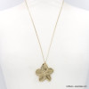 Long collier pendentif fleur hibiscus acier inoxydable 0123040 doré