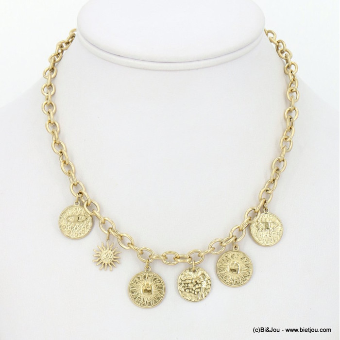 Collier acier inoxydable pampilles oeil protecteur soleil 0123041 doré Collier acier inoxydable pampilles oeil protecteur soleil 0123041 doré