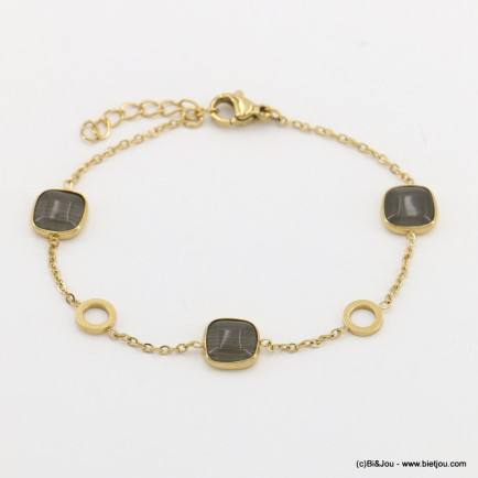 Bracelet acier inoxydable pampilles carrées verre 0223039 gris foncé