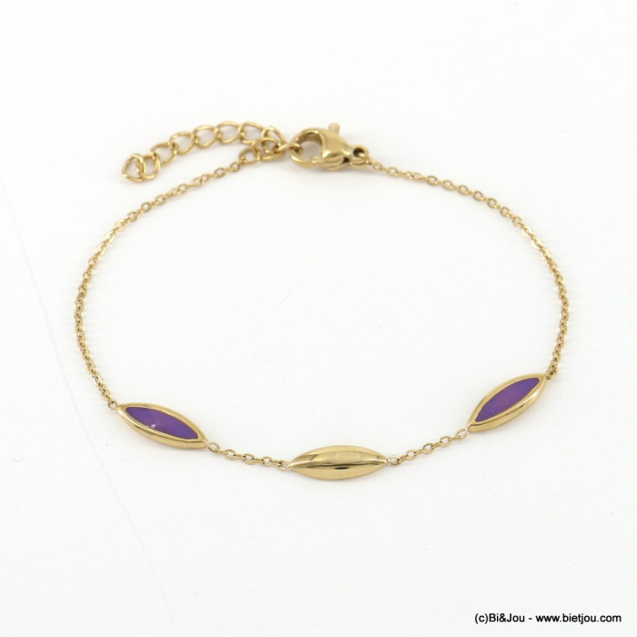 Bracelet acier inoxydable pétales émail 0223040 violet Bracelet acier inoxydable pétales émail 0223040 violet
