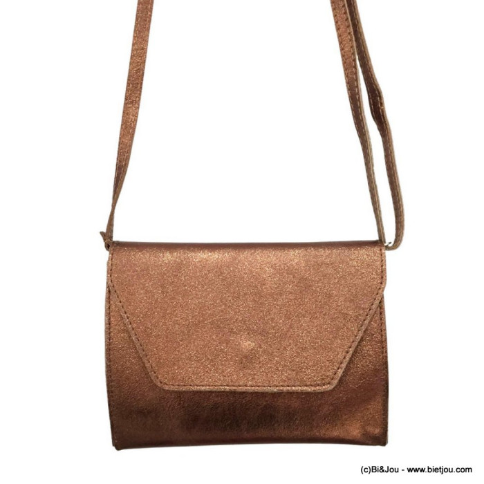 Sac porté épaule pochette cuir véritable irisé bandoulière femme 0922545 marron