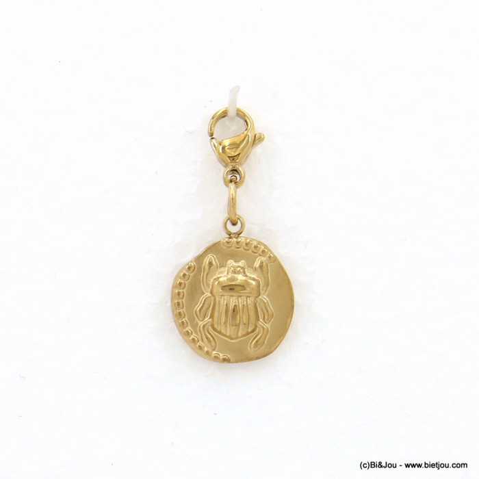 Charm breloque médaille scarabée acier inoxydable 0623005 doré Charm breloque médaille scarabée acier inoxydable 0623005 doré