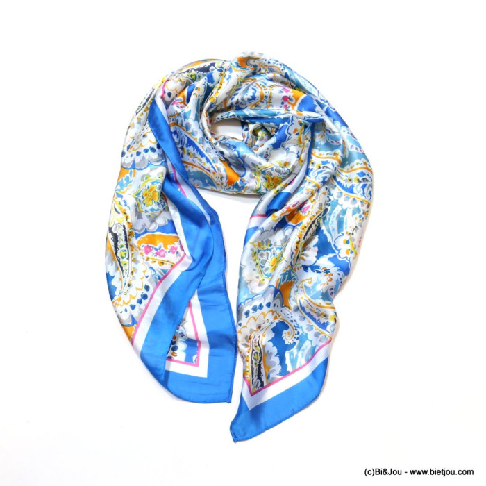 Foulard motif paisley fleur bordure 0723005 bleu Foulard motif paisley fleur bordure 0723005 bleu