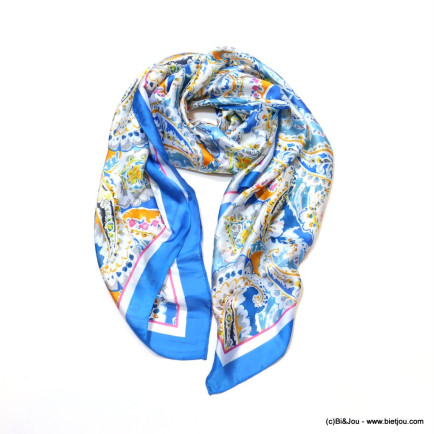Foulard motif paisley fleur bordure 0723005 bleu