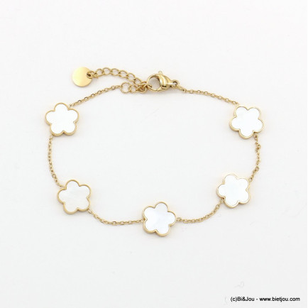 Bracelet acier inoxydable cinq pampilles fleurs nacre femme 0223059 blanc