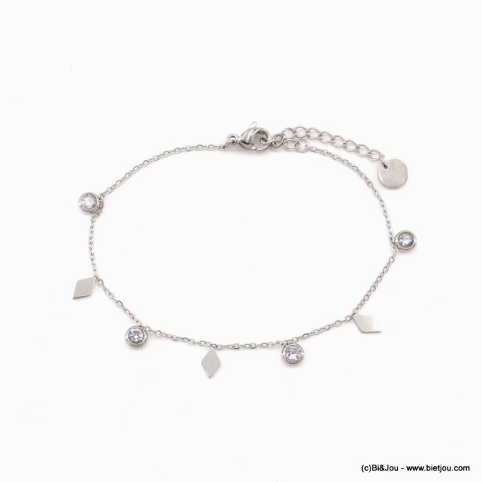 Bracelet acier inoxydable pampilles losange strass femme 0223055 argenté Bracelet acier inoxydable pampilles losange strass femme 0223055 argenté