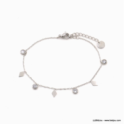 Bracelet acier inoxydable pampilles losange strass femme 0223055 argenté