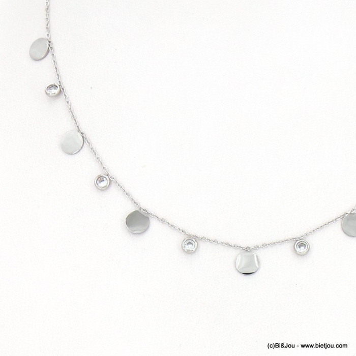 Collier acier inoxydable pampilles rondes strass femme 0123055 argenté