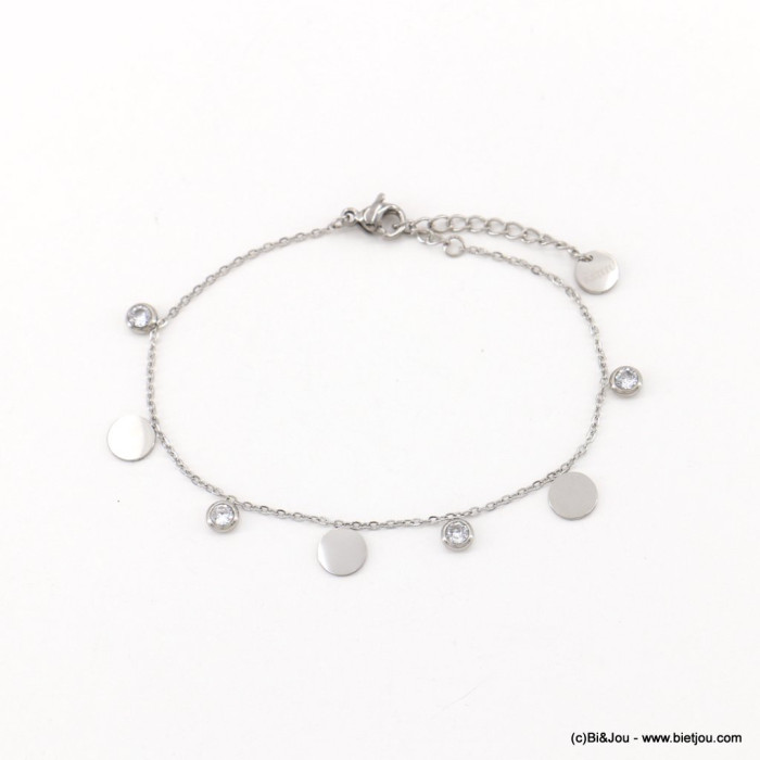 Bracelet acier inoxydable pampilles rondes strass femme 0223054 argenté Bracelet acier inoxydable pampilles rondes strass femme 0223054 argenté