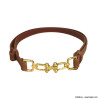 Ceinture fine CUIR réglable à crochet avec boucles étriers en métal pour femme 0623010 cognac