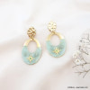 Boucles d'oreille résine acétate écaille de tortue étoile surmontée acier inoxydable martelé strass femme 0323075 vert aqua