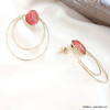 Boucles d'oreilles double anneaux ovales acier cabochon pierre femme 0323081 rose Boucles d'oreilles double anneaux ovales acier cabochon pierre femme 0323081 rose