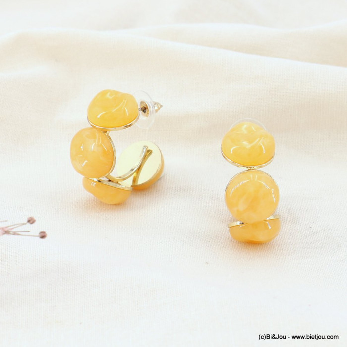 Boucles d'oreilles créoles rétro en résine texturée et métal doré femme 0323094 jaune