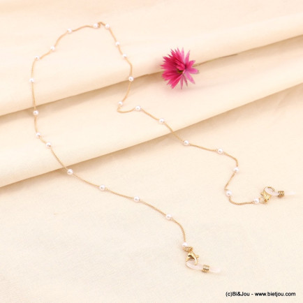 Chaîne de lunettes perles acrylique blanches et chaîne maille forçat adaptable 0123081 blanc