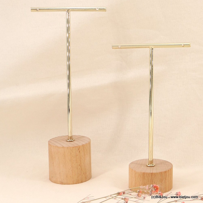 Lot de trois présentoirs boucles d'oreilles métal doré socle bois 0623016 doré