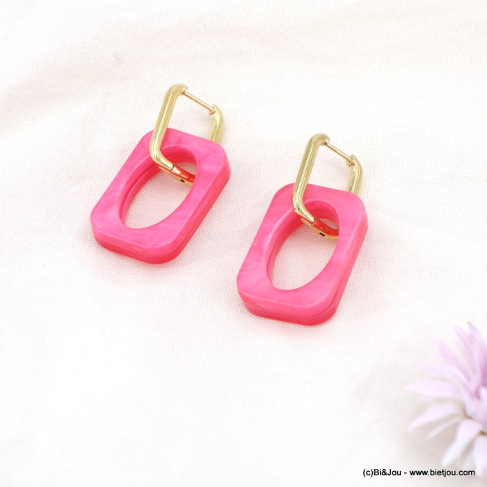 Boucles d'oreilles fun acétate marbrée acier doré femme 0323048 rouge