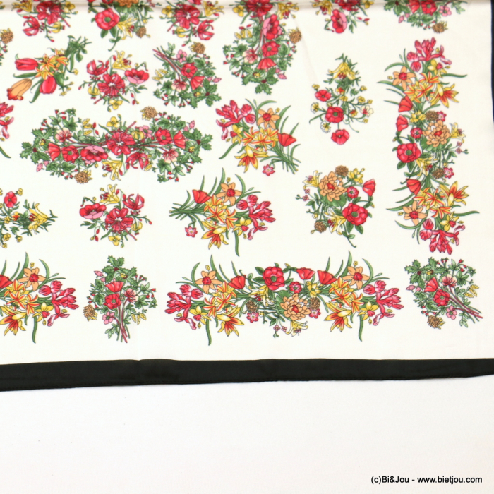 Carré satin motif bouquets de fleurs touché soie polyester femme 0723016 blanc