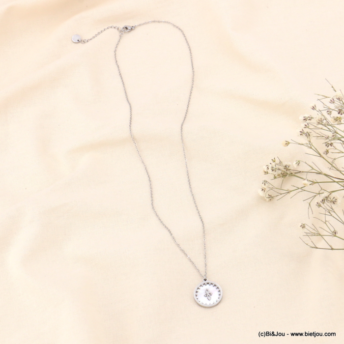 Collier pendentif croix gothique acier inoxydable nacre femme 0123149 argenté Collier pendentif croix gothique acier inoxydable nacre femme 0123149 argenté