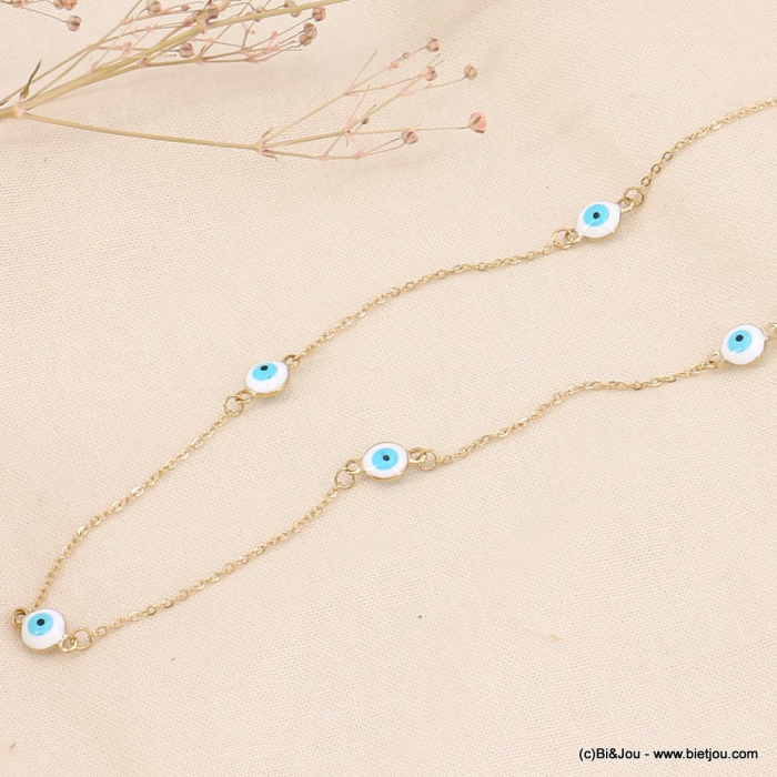 Collier court yeux colorés émail et acier inoxydable femme 0123125 blanc