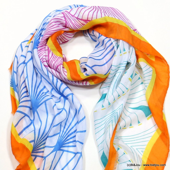 Foulard motif feuilles gingko femme 0723003 orange
