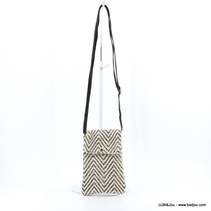 Pochette souple smartphone fils tressé coton polyester métallisé bandoulière synthétique 0923036 noir