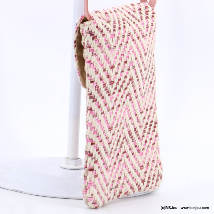 Pochette souple smartphone fils tressé coton polyester métallisé bandoulière synthétique 0923036 fushia