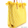 Cabas porté épaule coton tressé losange franges anses simili-cuir femme 0923037 jaune