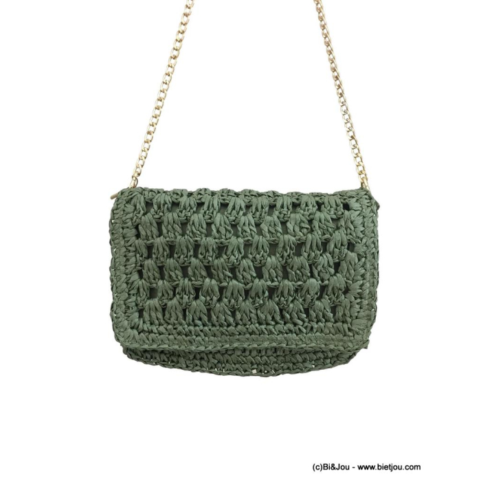 Sac bandoulière chaîne pochette raphia tressé 0923056 vert kaki