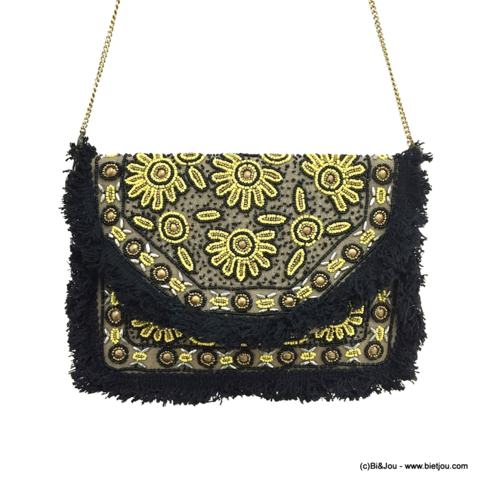 Sac pochette boheme chic perles et tissu ethnique femme 0923057