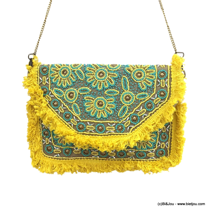 Sac pochette bohème-chic perles et tissu ethnique femme 0923057 jaune
